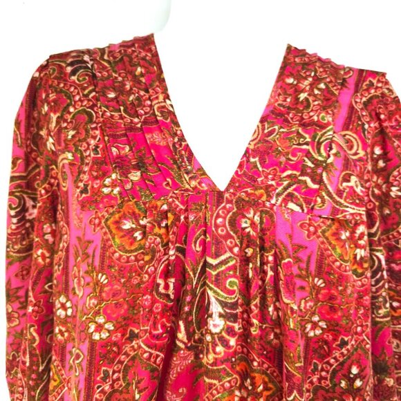 Julia Jordan Red Pink Floral Paisley Pleated V Neck Boho Tiered Flowy Maxi Dress - Picture 7 of 14